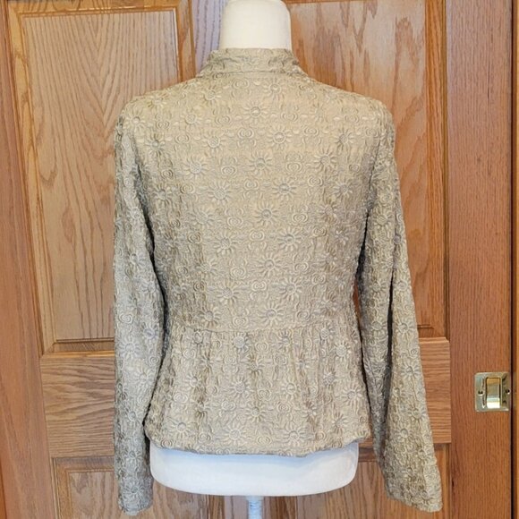 Pete & Greta by Johnny Was VTG 100% Silk Embroidered Peplum Lined Gold Jacket - Picture 5 of 16